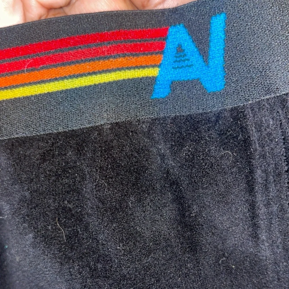 Aviator Nation Black Velour Athletic logo Stripe Lounger Shorts Size XL NWOT